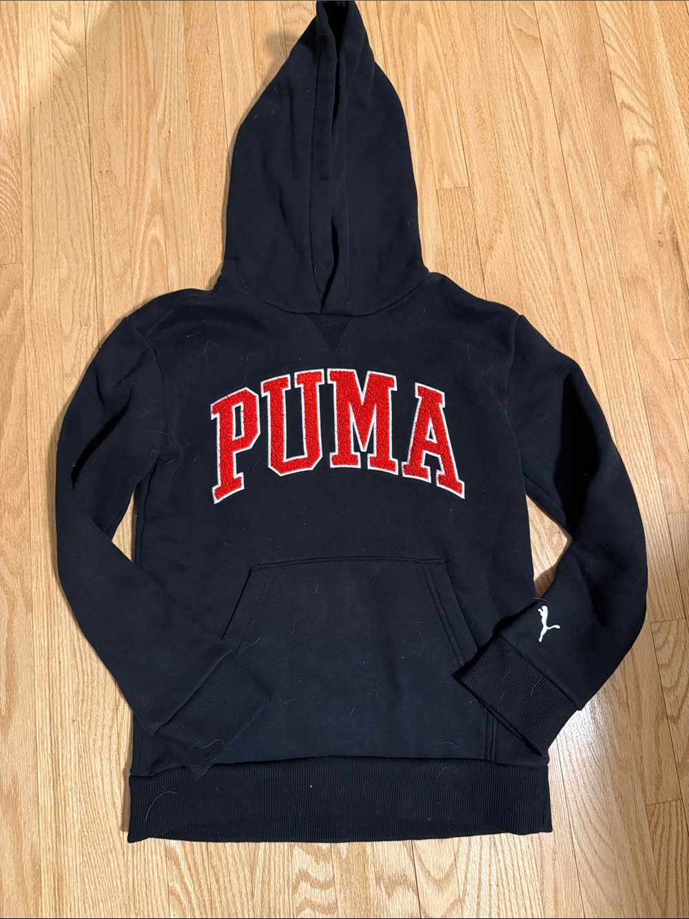 Kids Puma Black Hoodie with Red Arch Logo